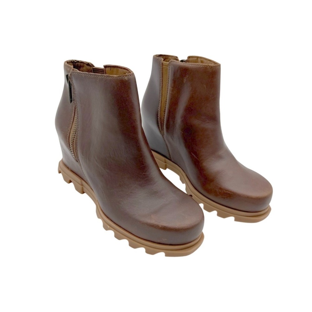 SOREL Womens Hazelnut Leather Joan of Arctic Wedge III Zip Ankle Boots Size 8